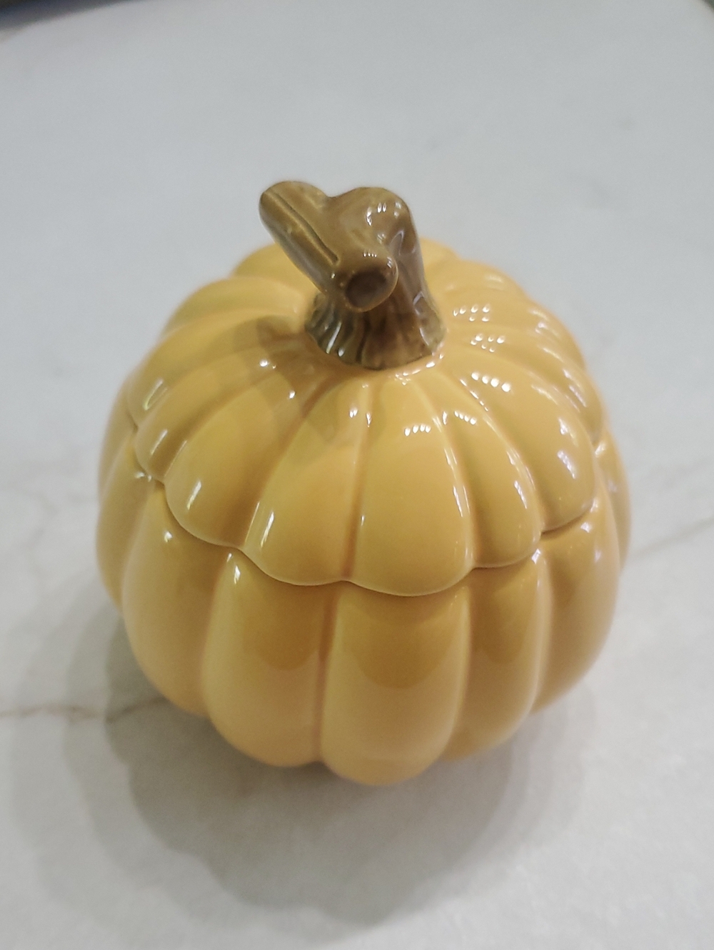 Ceramic Pumpkin Trinket Box in Mustard Yellow